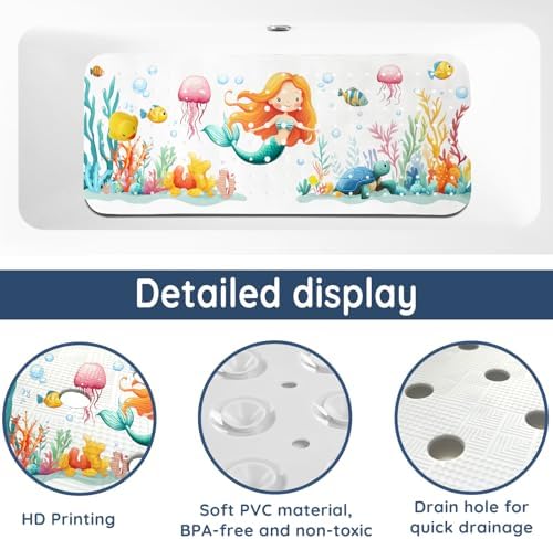 LNOND Bath Mat for Tub for Kids, Toddler Bathtub mat Non Slip, Sea Mermaids - Image 3