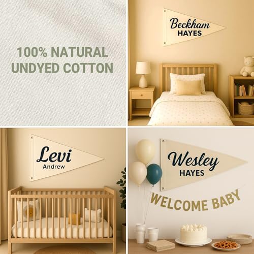 Custom Baby Name Pennant Flag Personalized Canvas Banner Nursery Room Decor - Image 3