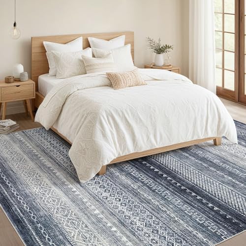 Nakagishi Boho 9x12 Area Rug Living Room Rugs Machine Washable Blue - Image 5