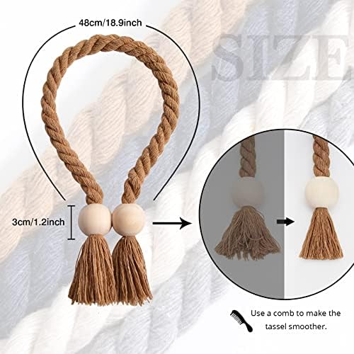 NICEEC 2 Pack Wooden Ball Magnetic Curtain Tiebacks Boho Home Decor Drape Tie - Image 4