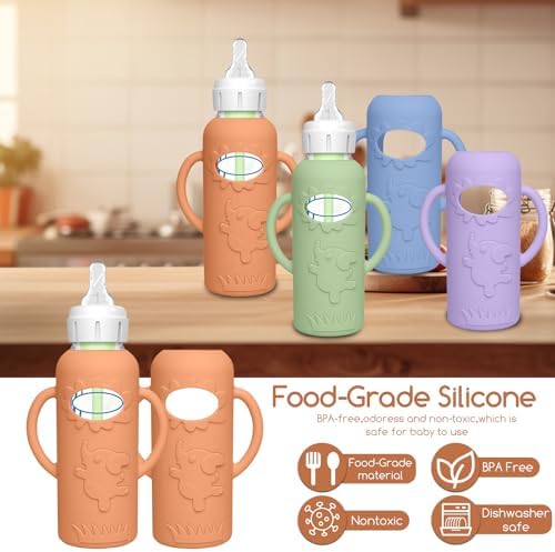 4 Pack Silicone Sleeves for Dr. Brown's Glass Baby Bottles -Drop Protection - Image 5