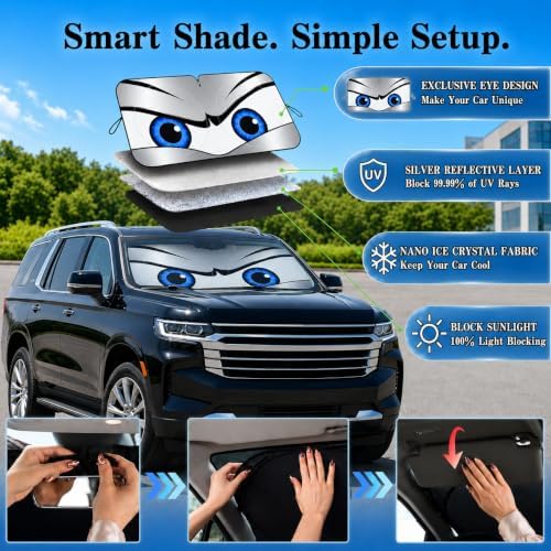 Car Windshield Sun Shade, Universal Fit Full-Size SUV Pickup, Sporty Silver - Image 4
