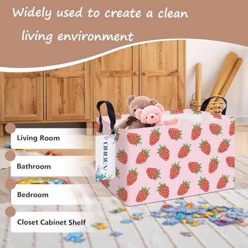 Rectangular Fabric Storage Bin, Foldable Strawberry print Basket - Image 6