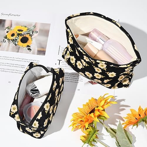 SOIDRAM 2 Pieces Flower Makeup Bag Large Cosmetic Bag Capacity Canvas Mix - Image 4
