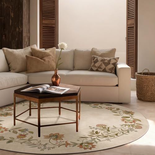 Washable Living Room Area Rug: 4ft Round Bedroom Rug Non Slip Circle Carpet - Image 5