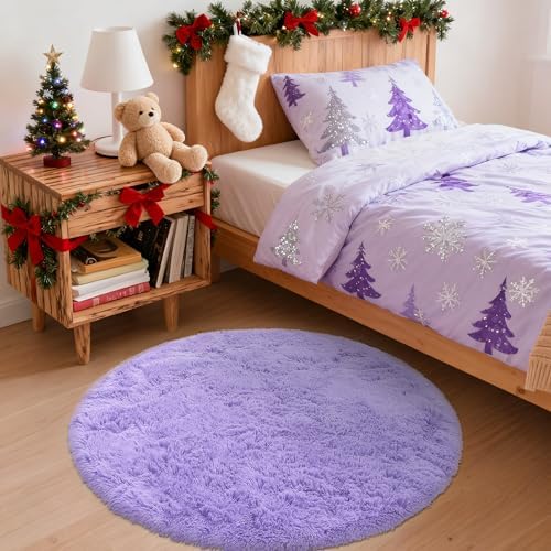 OLANLY Light Purple Round Rugs for Bedroom - Image 3