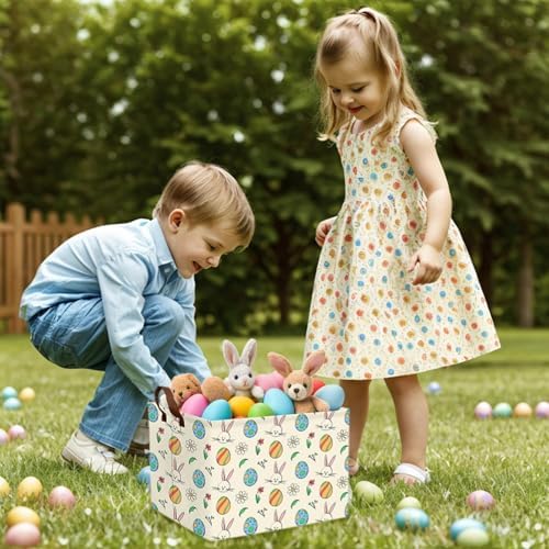 Large Cute Easter Basket for Kid Empty Gift Baby Rectangle Storage Bin Bunny - Image 6