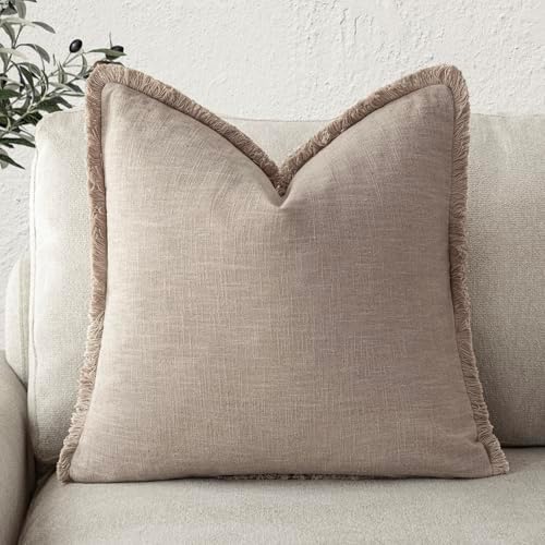 Foindtower Decorative Linen Fringe Throw Pillow Covers Cozy Boho Farmhouse by Foindtower