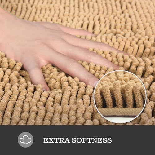 Yeaban Chenille Beige Bathroom Rug 20"x32", Non-Slip Rubber Backing - Image 2
