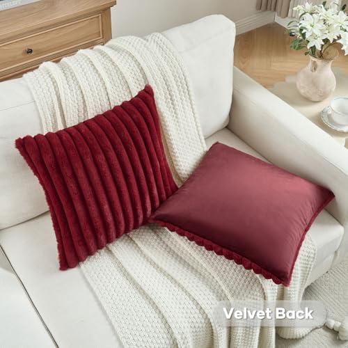 FUTEI Pack of 2 Faux Fur Throw Pillow Covers 20x20 Inch - Image 4