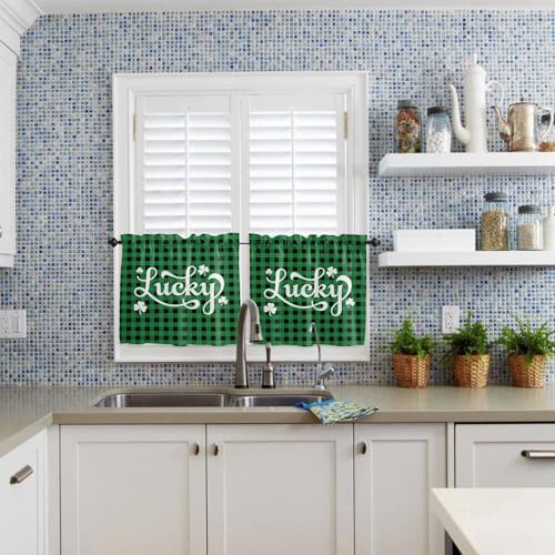 St. Patrick's Day Buffalo Plaid Kitchen Curtains and Valances Set, Lucky - Image 5