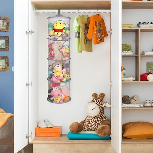 3Pcs Hanging Stuffed Animal Storage Hammock Net 4 Tiers - Image 2