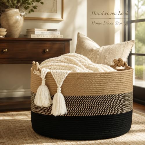 KAKAMAY Large Blanket Basket, Woven Rope Baskets - Image 2