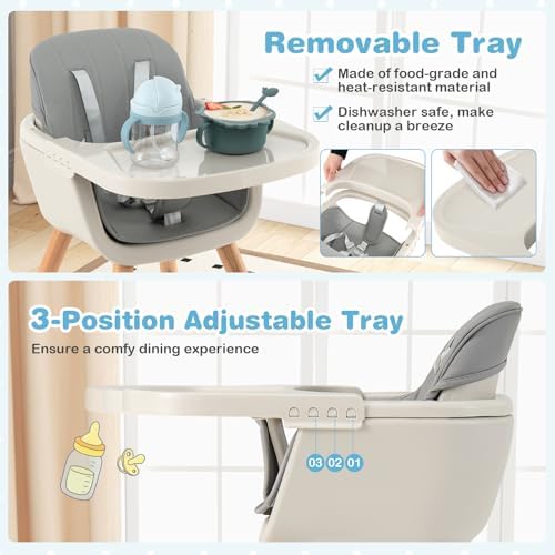 HONEY JOY Baby High Chair, 6-in-1 Eat & Grow Wooden Highchair/Toddler Chair - Image 3