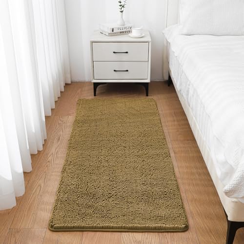 Chenille Bathroom Runner Rug 24"x60" Tan, Plush Bath Mat - Image 7