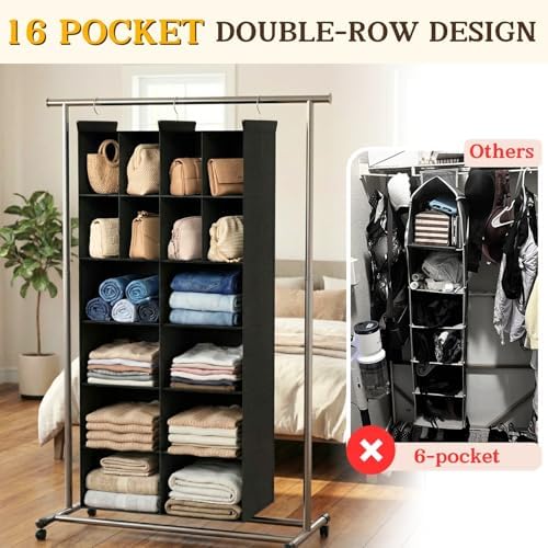 6 Tier Hanging Closet Organizer, 16 Compartments Dual Row Storage - Image 4