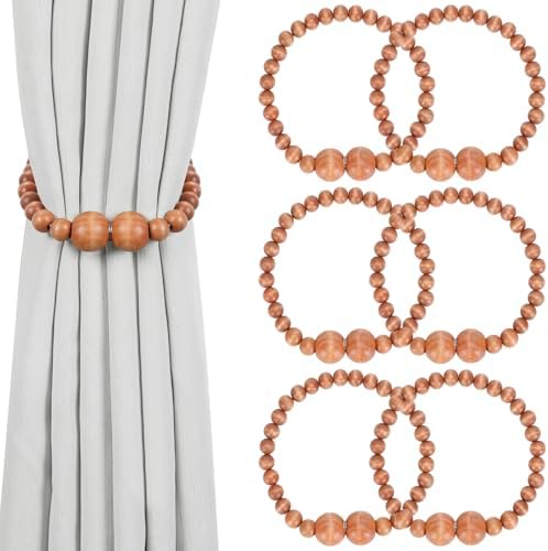 KLOGTSIND Magnetic Curtain Tiebacks, 6 Pack Wood Bead Curtain Holdbacks by KLOGTSINDDirect