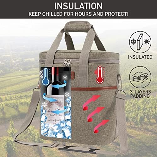 opux Insulated Wine Cooler Bag, Leakproof 6 Bottle Wine Tote Carrier - Image 2