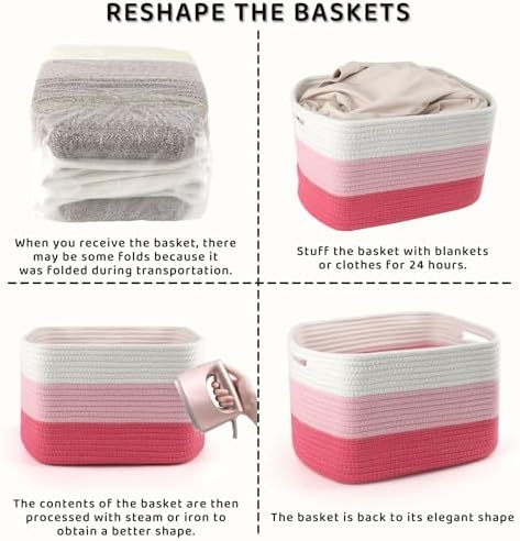 4 Pack Storage Baskets for Organizing, and Clothes, Cotton Rope Basket for - Image 7