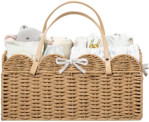 HBlife Large Baby Diaper Caddy, Paper Rope Scalloped Storage Baskets Nursery Bin by HBlife