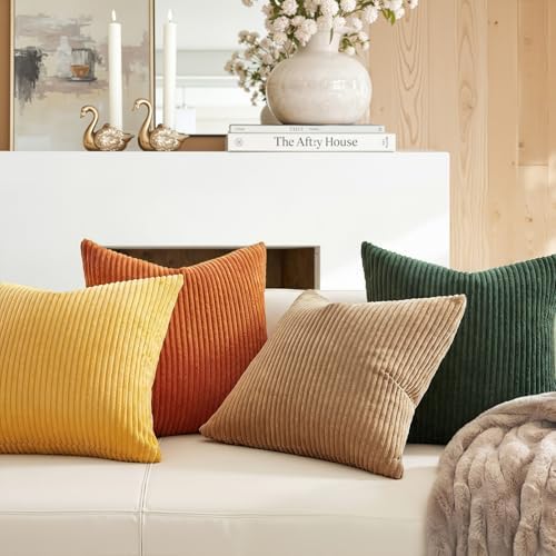 Topfinel Set of 4 Mordern Nordic Boho Farmhouse Cushion Covers Green Rust Throw - Image 3