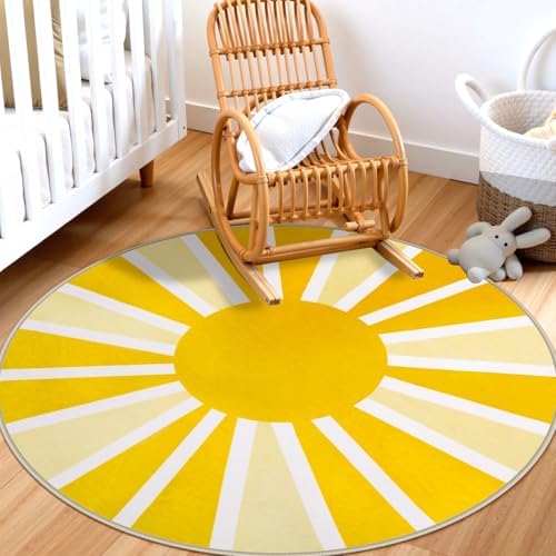 Lahome Yellow Rainbow Sun Round Rug 4Ft, Washable and Non-Slip - Image 7