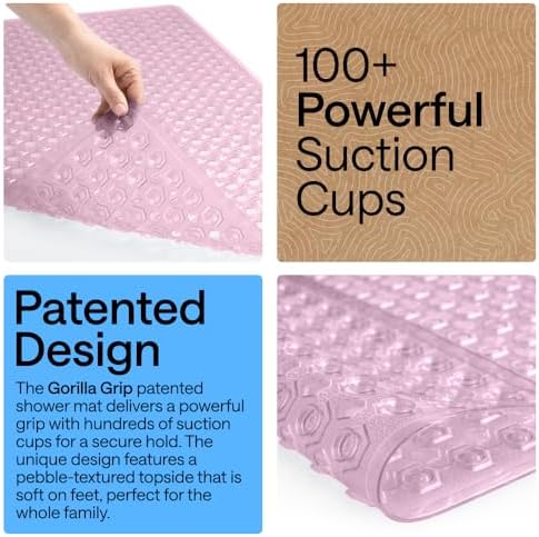 GORILLA GRIP Square Shower Stall Mat, Bathtub Floor Mat, 21x21 Light Pink - Image 3