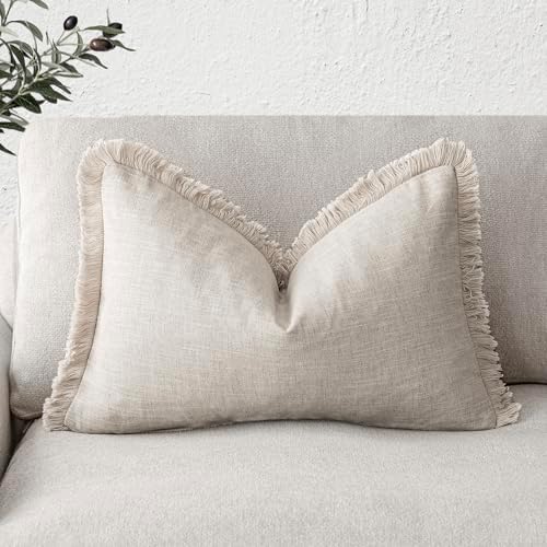 Foindtower Decorative Linen Fringe Lumbar Throw Pillow Covers Cozy Boho by Foindtower
