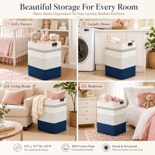 Laundry Hamper, Cotton Rope Laundry Basket - Image 6