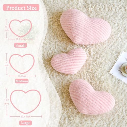 XVTRU Pink Heart Pillows, 12.9" Cute Heart Decorative Pillow, Stripe Heart - Image 2