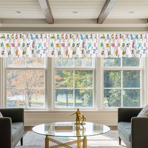 Vandarllin Valance Curtains for Kitchen Window, Cute Animals Alphabet for Kids - Image 5