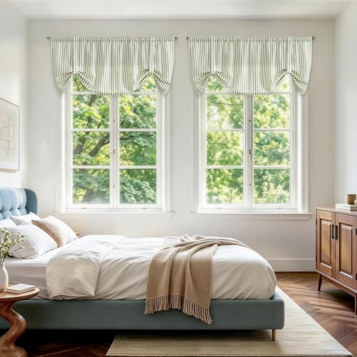 jinchan Linen Boxter Striped Kitchen Valances Sage Green 18 inch 2 Panels - Image 7