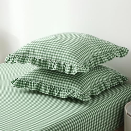 2 Pack Green Gingham Euro Shams Pillow Covers 26''x26'' - Image 3