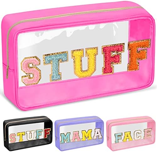 Chenille Letter Clear Makeup Bags Stuff Pouch, Preppy Patch Makeup Bag by izuzta