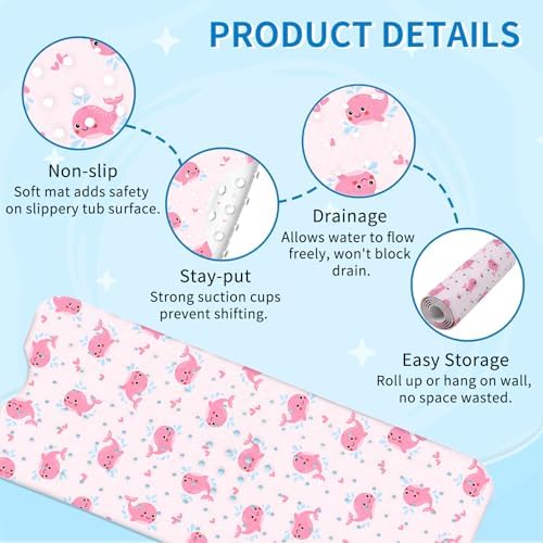 Whale Bath Mat for Tub Non Slip, Kids Bath Mat for Baby - Image 3