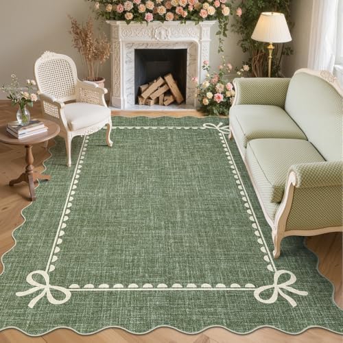 GarveeHome Scalloped Bow Rug 8x10 Washable Green Rug by GarveeHome