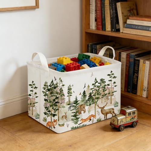 Rectangular Woodland Animal Basket Storage Basket, Bear Fox Gift Box Bin Shelf - Image 4