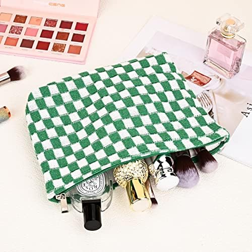 SOIDRAM 2 Pieces Makeup Bag Large Checkered Cosmetic Bag Capacity Canvas Mix - Image 5