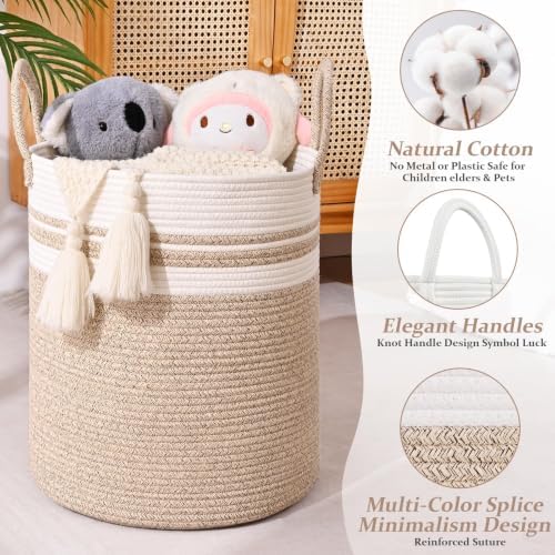 Laundry Hamper for Organizing, 52L Large Laundry Baskets, Cotton Rope Woven - Image 3