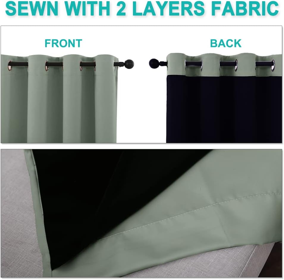 NICETOWN Greyish Green Blackout Curtains 84 inches Long, Full Light Blocking Drapes with Black Liner for Nursery, Noise Reducing Thermal Insulated Draperies for Doorway (2 Pieces, 37" Wide per Panel)