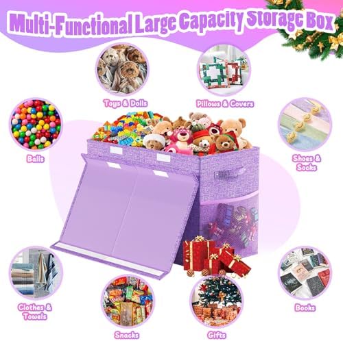 Large Toy Storage Box with Lid, Collapsible Kids Toy Chest Purple - Image 3