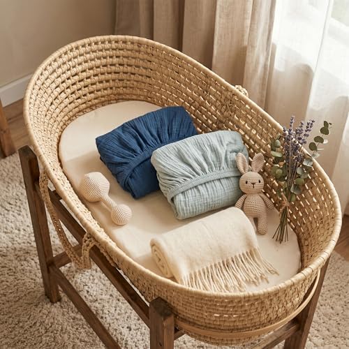 Muslin Bassinet Sheets 2 Pack, Soft Fitted Bedside Sleeper Sheet 33x20 Inch - Image 3