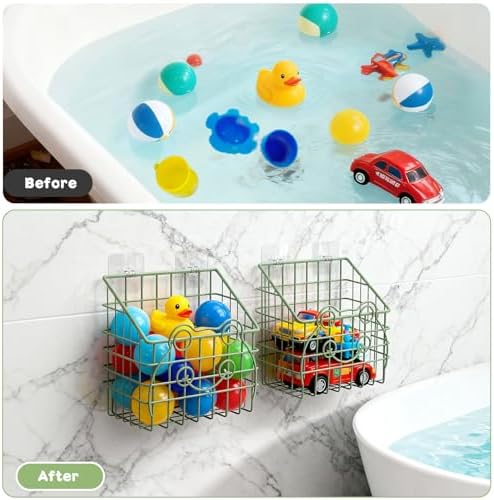 Greentainer 2 Pack Bath Toy Storage Organizer, Large Rustproof Metal Wire Basket - Image 3