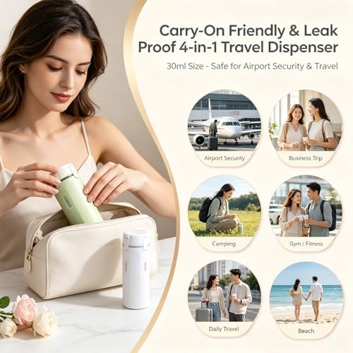 4 in 1 Travel Dispenser Bottle, One-Press No Squeeze Toiletries Set - Image 6