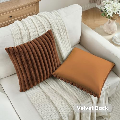 FUTEI Pack of 2 Faux Fur Throw Pillow Covers 22x22 Inch - Image 4