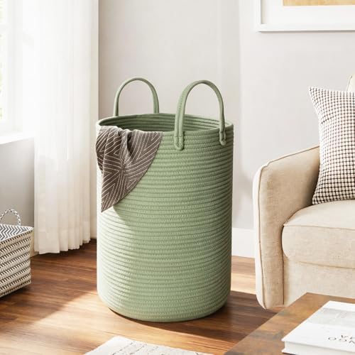 MEGASKET Large Green Laundry Basket, 16.5"x22.5" Tall Woven Cotton Rope Bin - Image 3