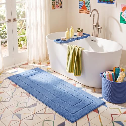 GRANNY SAYS Blue Bathroom Runner Rug 24" x 59", Soft Microfiber Bath Mat by GRANNYSAYS