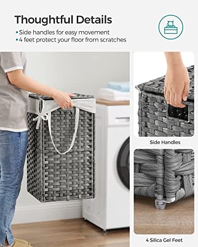 SONGMICS Laundry Hamper with Lid, 17.2 Gallon Synthetic Rattan Clothes Laundry - Image 4