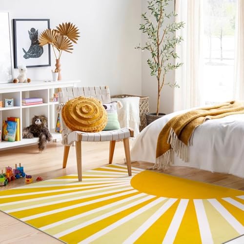 Lahome Yellow Rainbow Sun Area Rug 5x7, Classroom Rug - Image 2