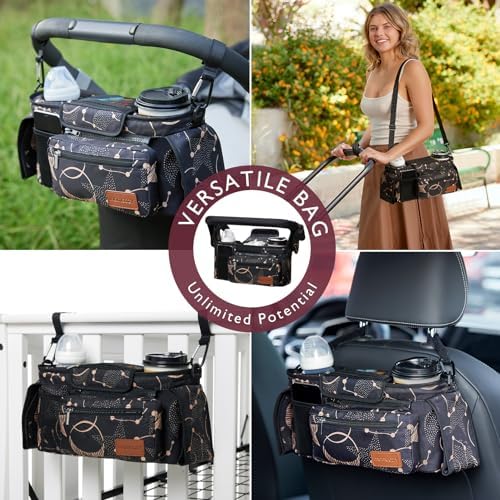 Momcozy Universal Baby Stroller Organizer, 2 Insulated Cup Holder, Detachable - Image 4